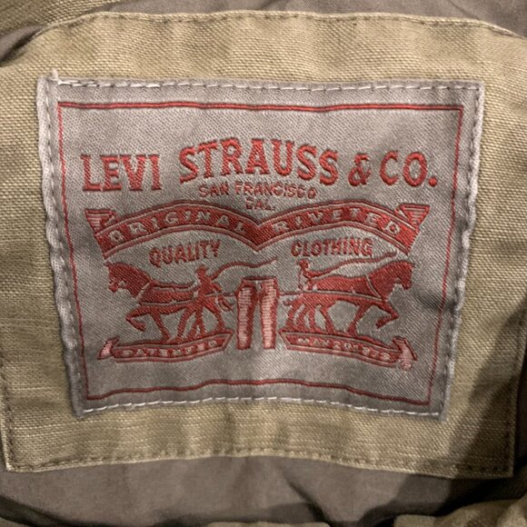 Levis Jacket Mens Medium Army Green Full Zip and Snap Pockets Trucker SZ XL - Picture 3 of 7